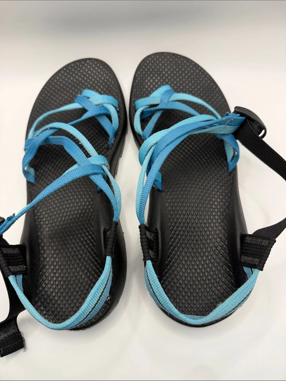 Chaco Women's Black Sandals with Light Blue Straps